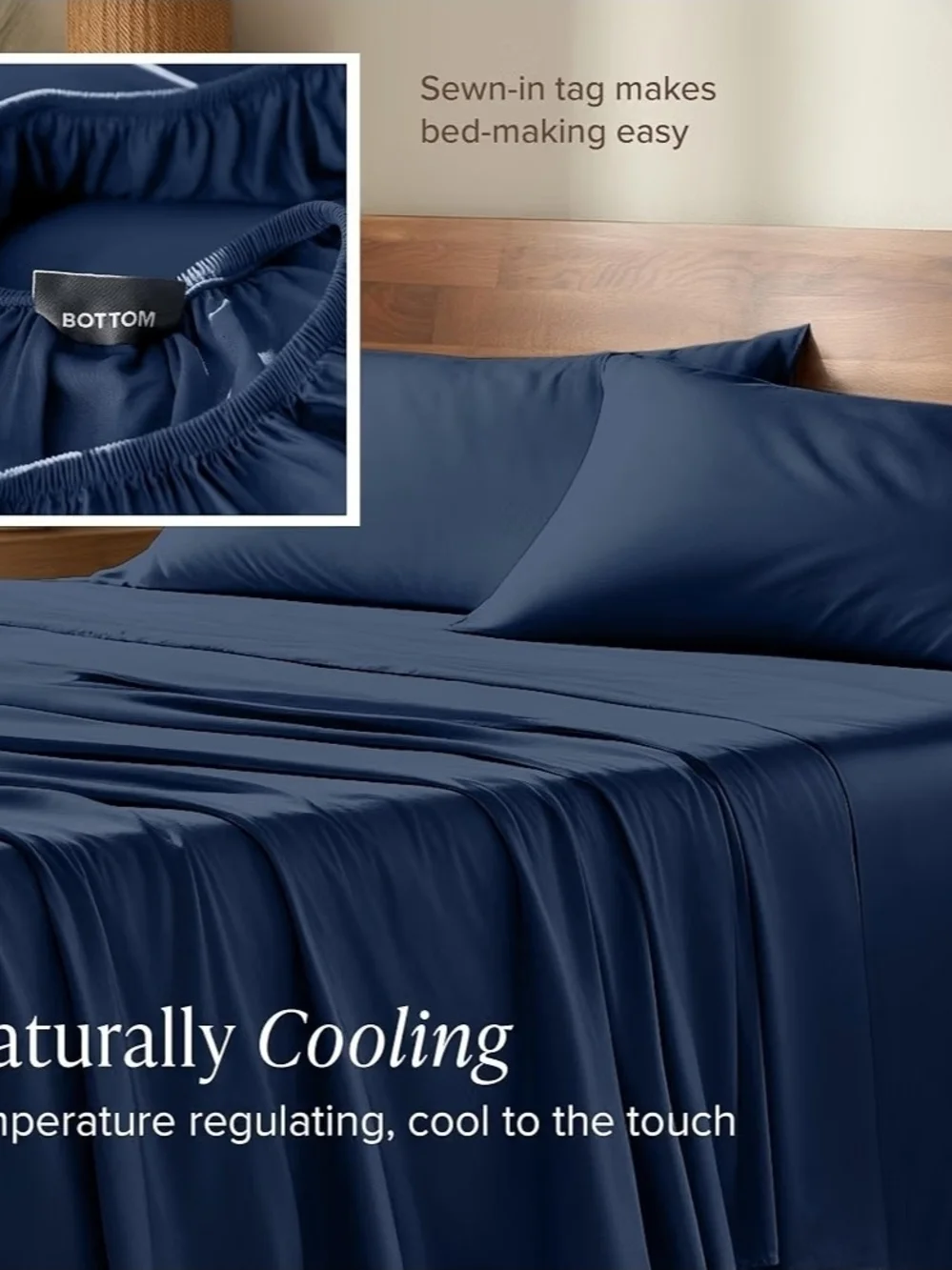 Bare Home Navy 100% Rayon Bamboo Sheet Set - Soft Home Bedding